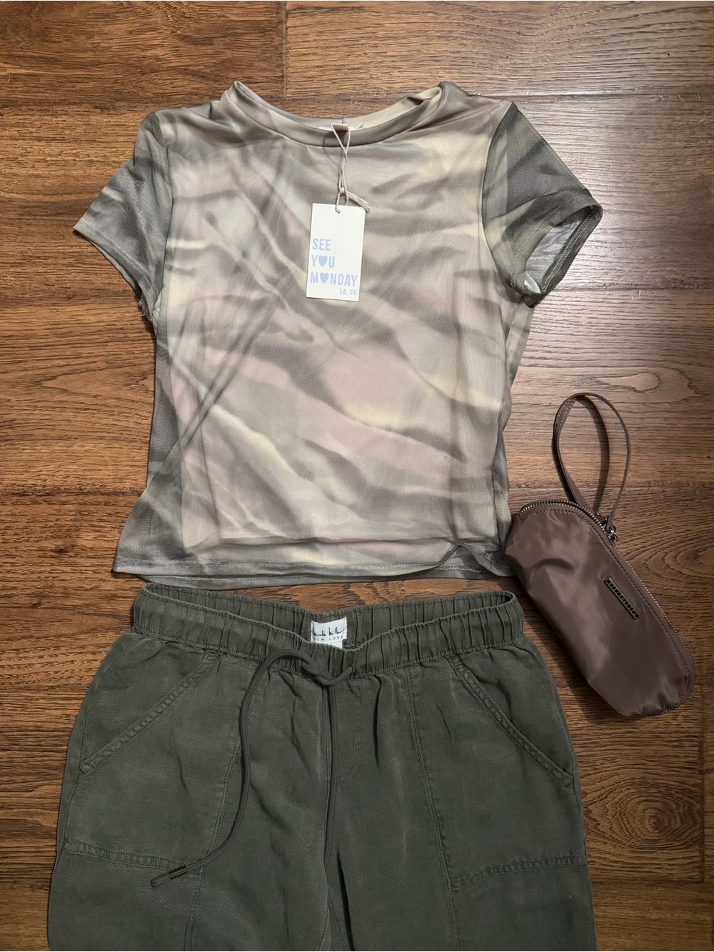 NWT See You Monday Gray & Green Camo Shirt with Mesh
